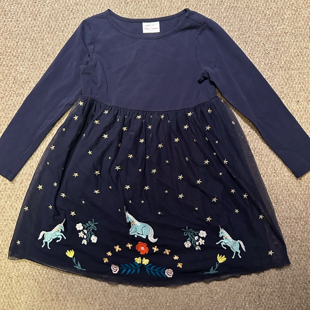 Hanna Andersson - Navy Blue Tulle Unicorn Embroidered Dress